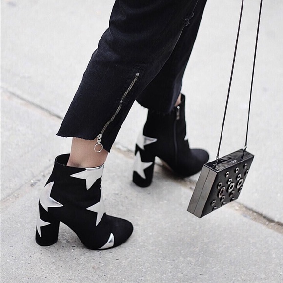 black booties with silver stars
